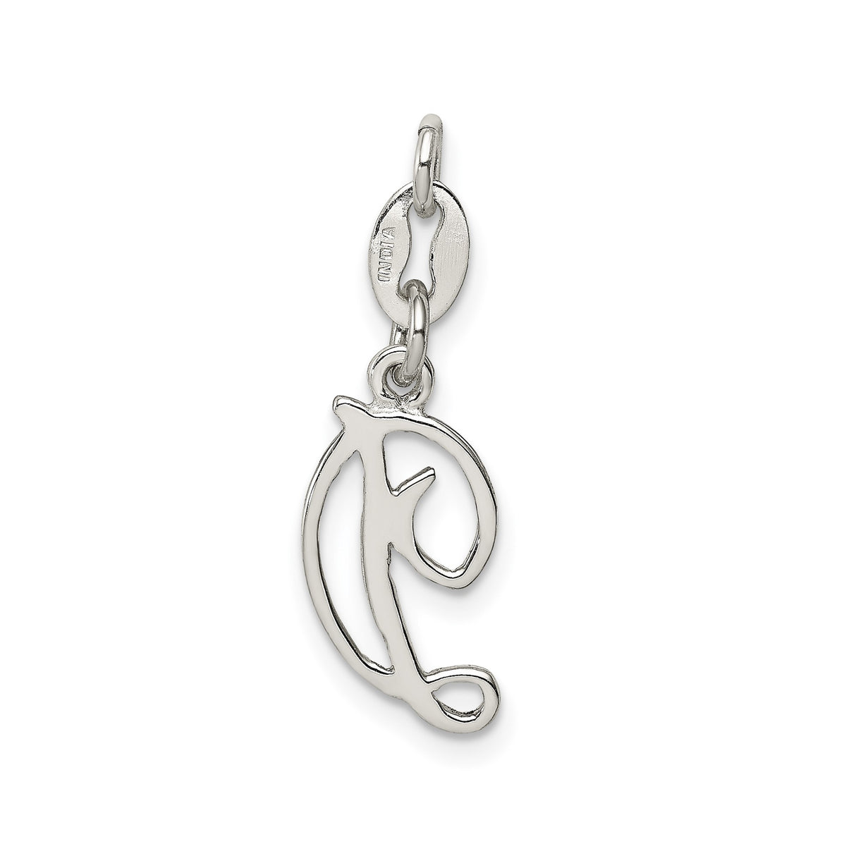 Sterling Silver Initial D Charm Pendant, Cursive Script Design, Polished Finish