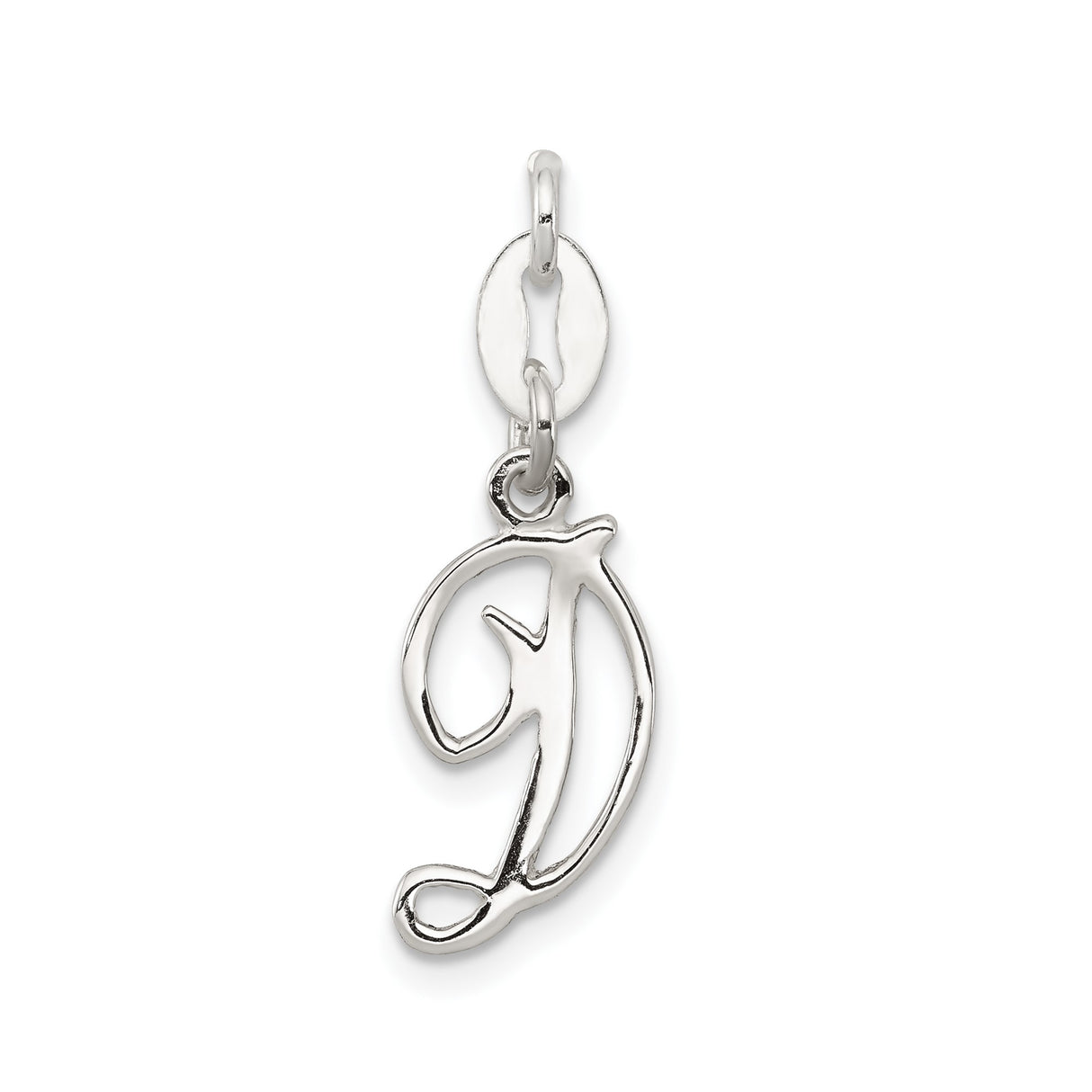 Sterling Silver Initial D Charm Pendant, Cursive Script Design, Polished Finish