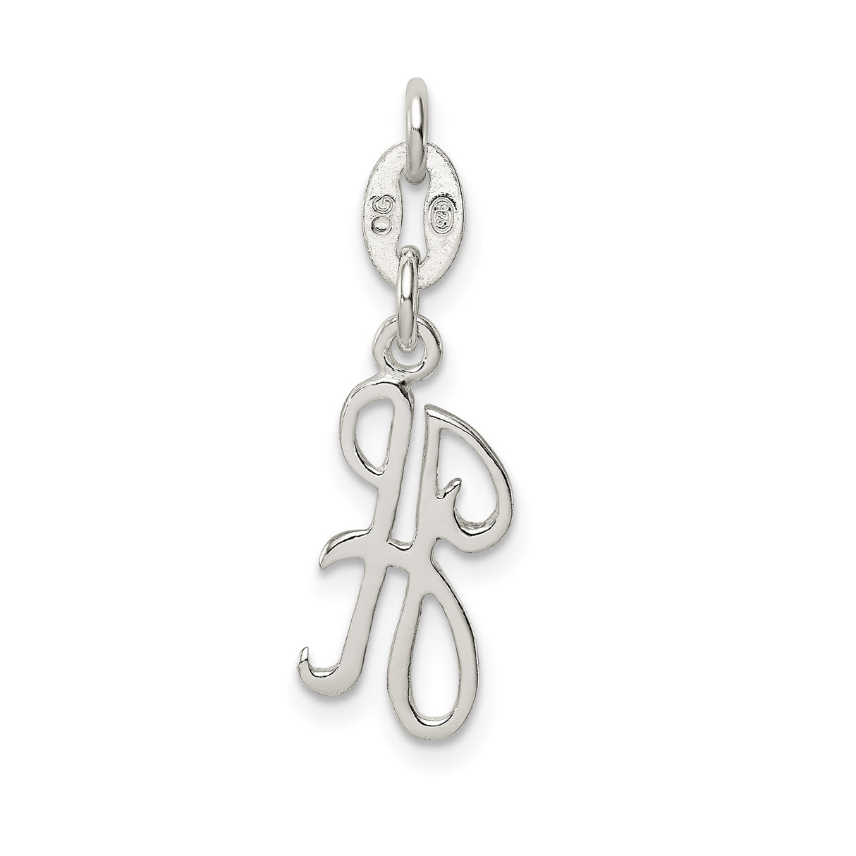 Sterling Silver Script Initial R Pendant, Polished Cursive Letter Charm