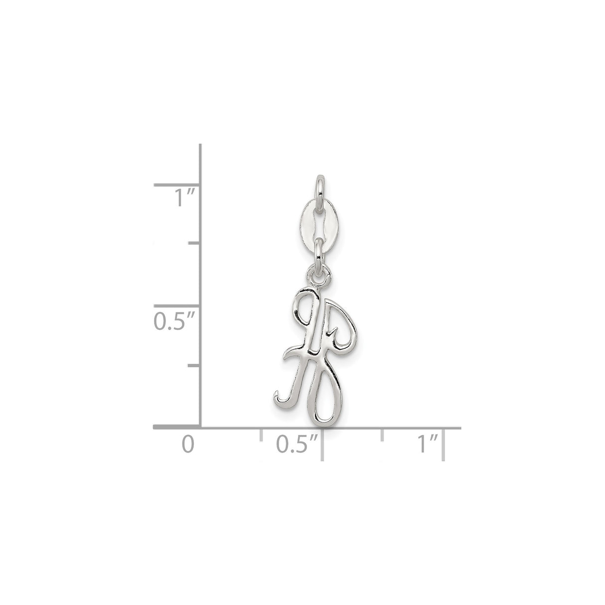 Sterling Silver Script Initial R Pendant, Polished Cursive Letter Charm