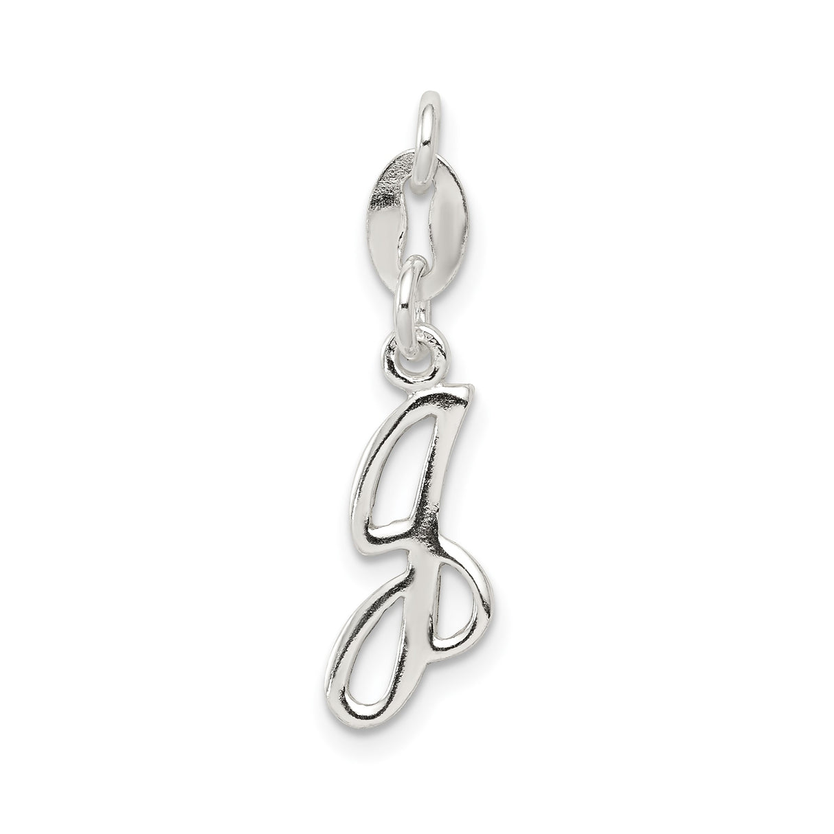 Sterling Silver Pendant, Script Letter G Initial Charm, Polished Cursive Monogram Design