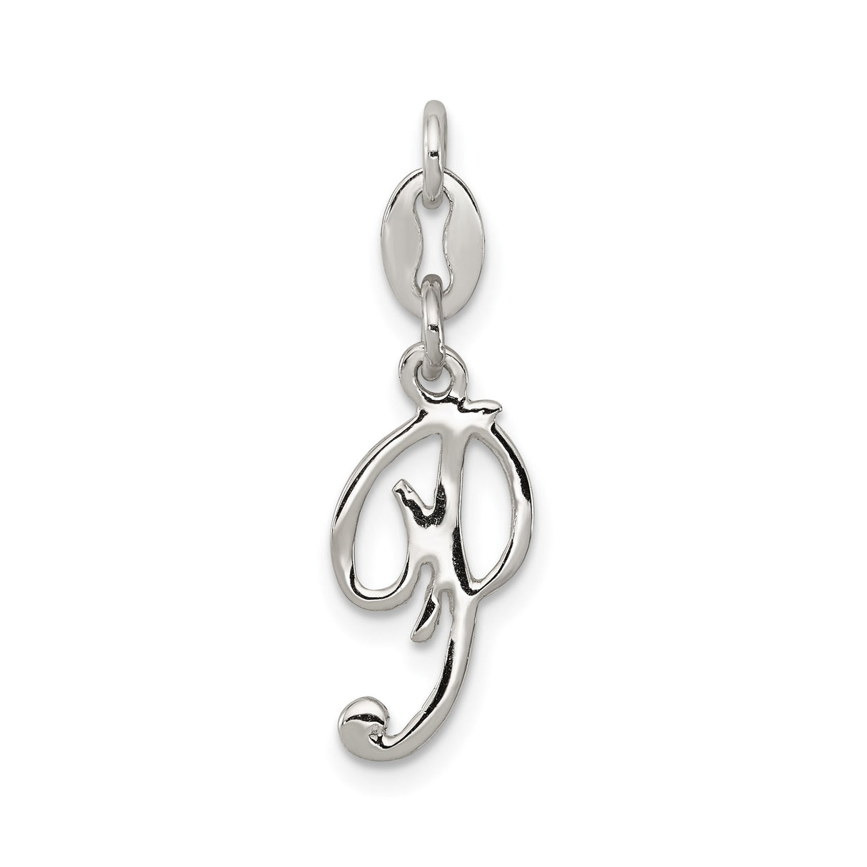 Sterling Silver Script Initial J Pendant, Polished Cursive Letter Charm for Women