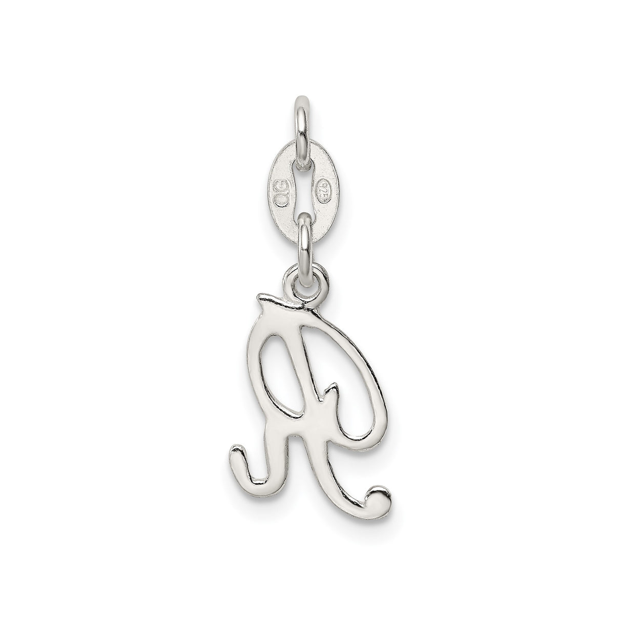 Sterling Silver Script Initial R Pendant, Polished Cursive Letter Charm for Women