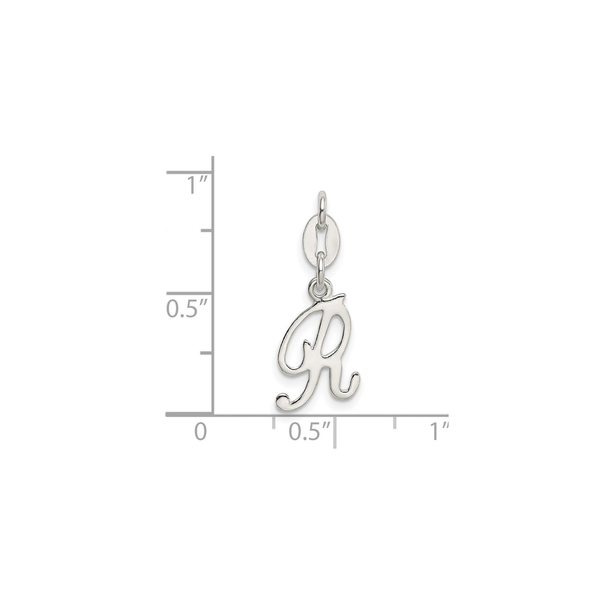 Sterling Silver Script Initial R Pendant, Polished Cursive Letter Charm for Women