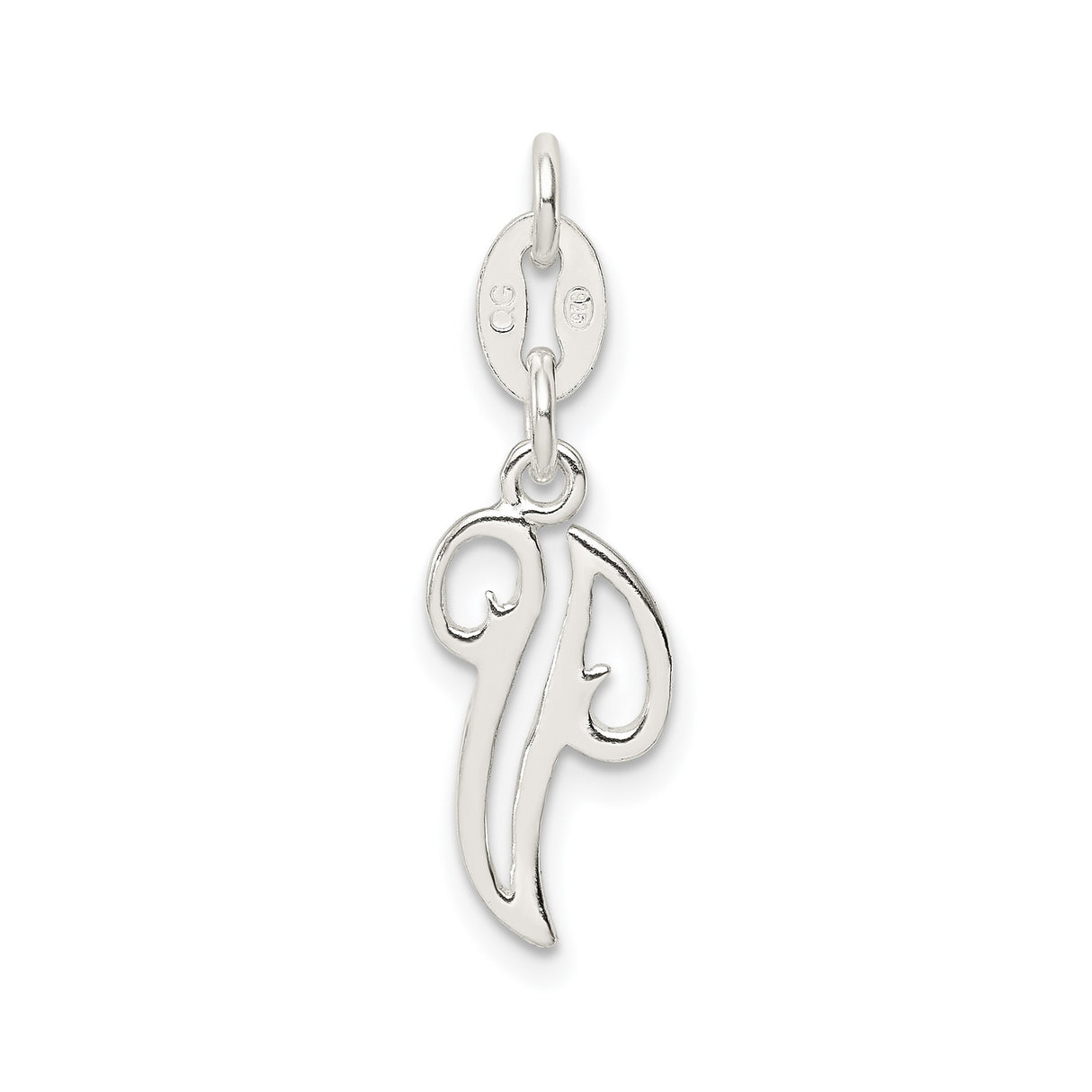 Sterling Silver Letter P Pendant, Script Initial Charm with Flowing Monogram Design for Women