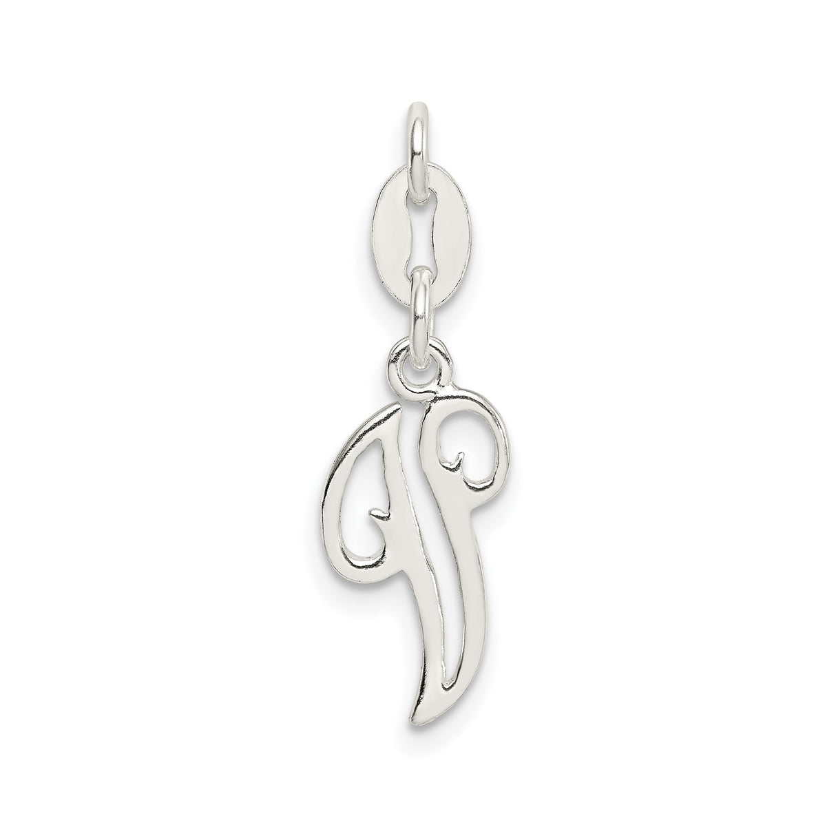 Sterling Silver Letter P Pendant, Script Initial Charm with Flowing Monogram Design for Women
