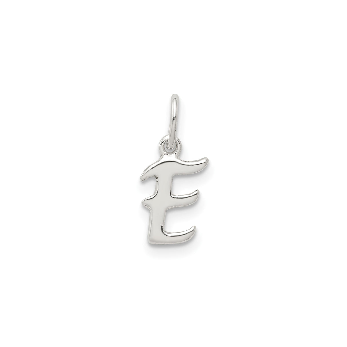 Sterling Silver Letter E Pendant, Cursive Initial Charm with Polished Finish