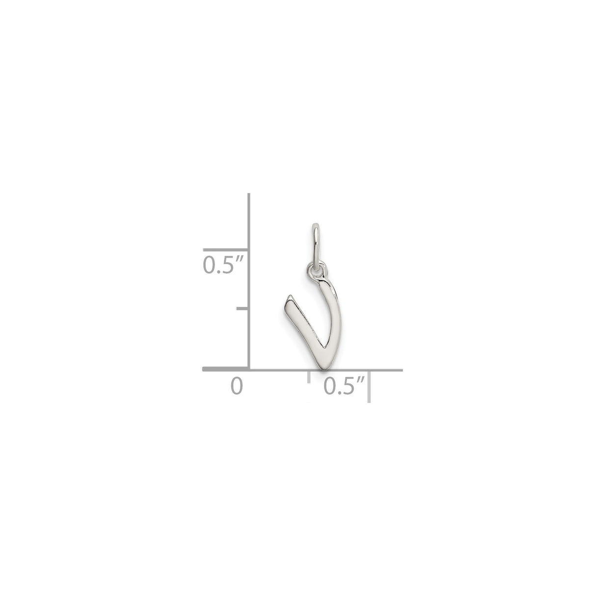 Sterling Silver Initial V Pendant Charm, Polished Letter Design for Women or Unisex Jewelry