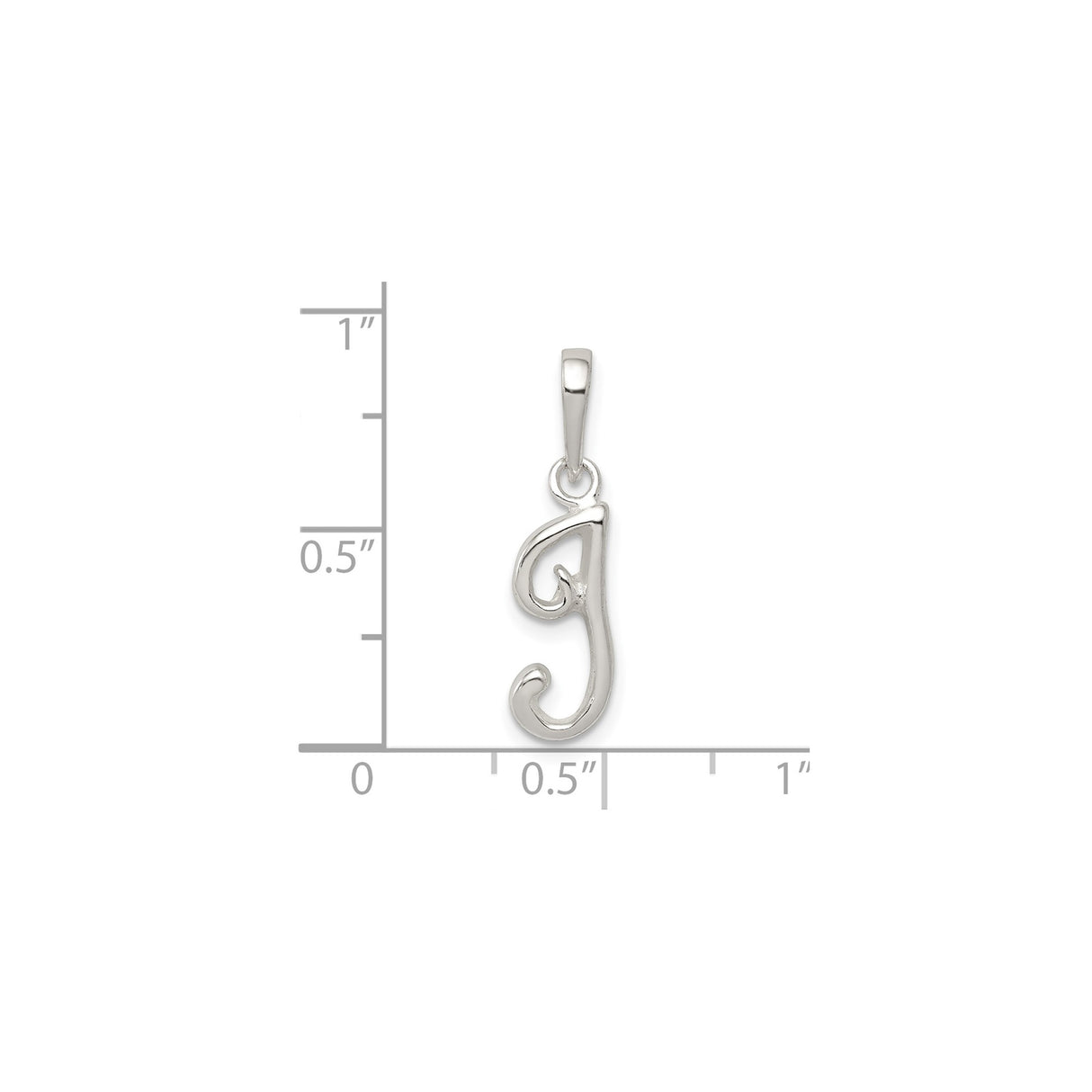 Sterling Silver Initial J Pendant, Script Letter Charm with Polished Finish for Women or Unisex Wear