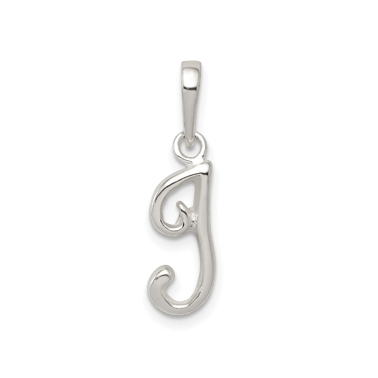 Sterling Silver Initial J Pendant, Script Letter Charm with Polished Finish for Women or Unisex Wear