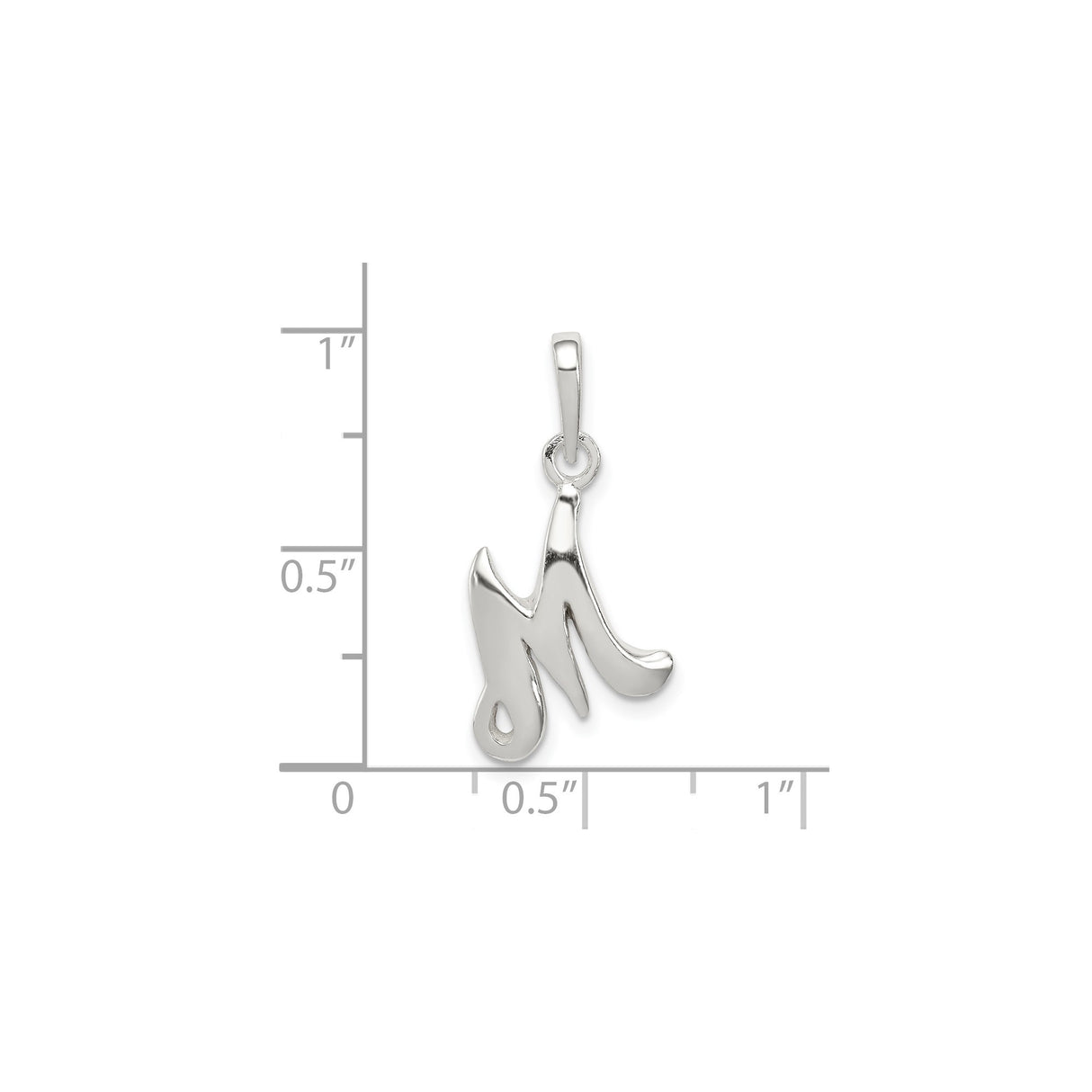 Sterling Silver M Pendant, Script Letter Charm with Polished Cursive Design for Women