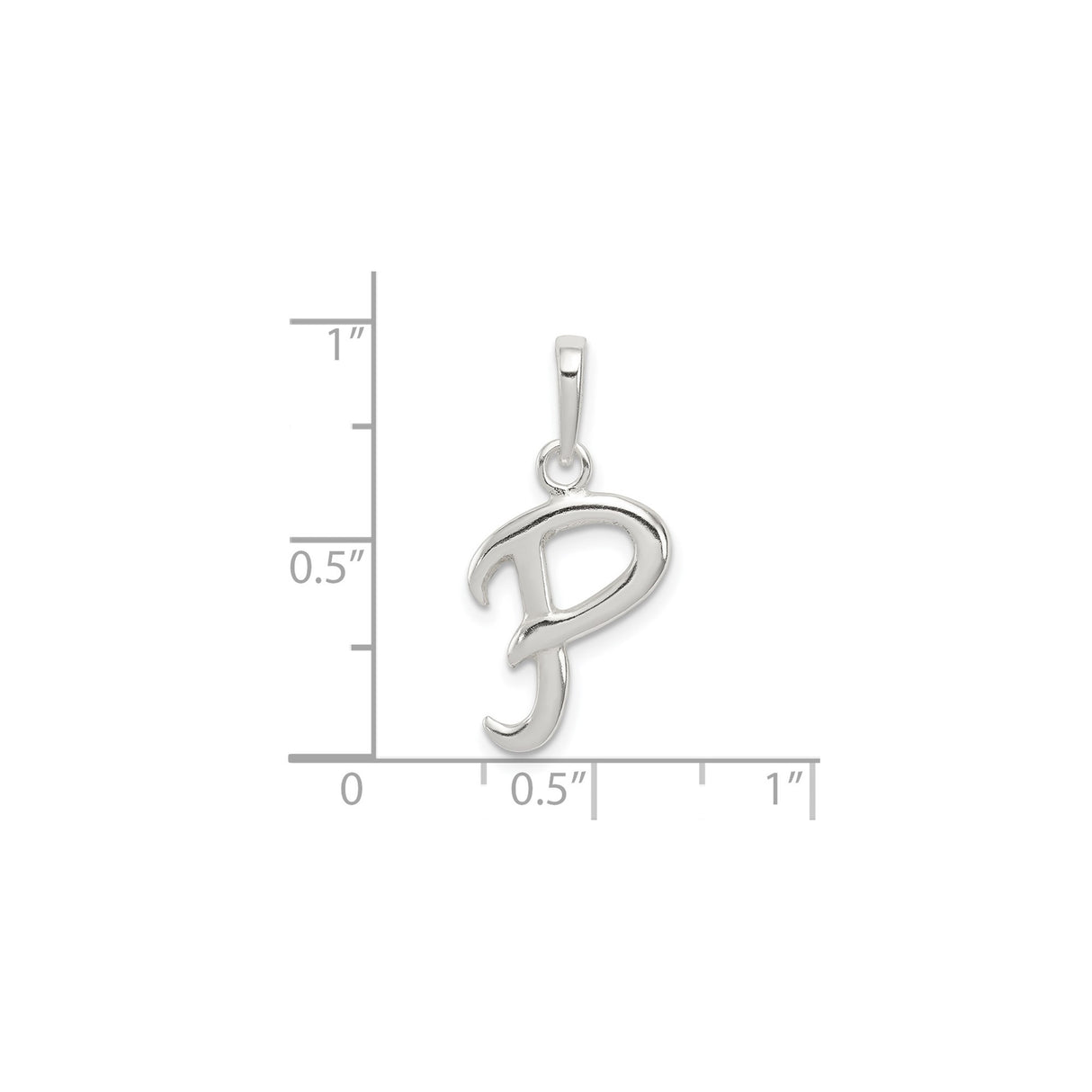 Sterling Silver Initial P Pendant, Cursive Script Letter Charm, Polished Alphabet Jewelry