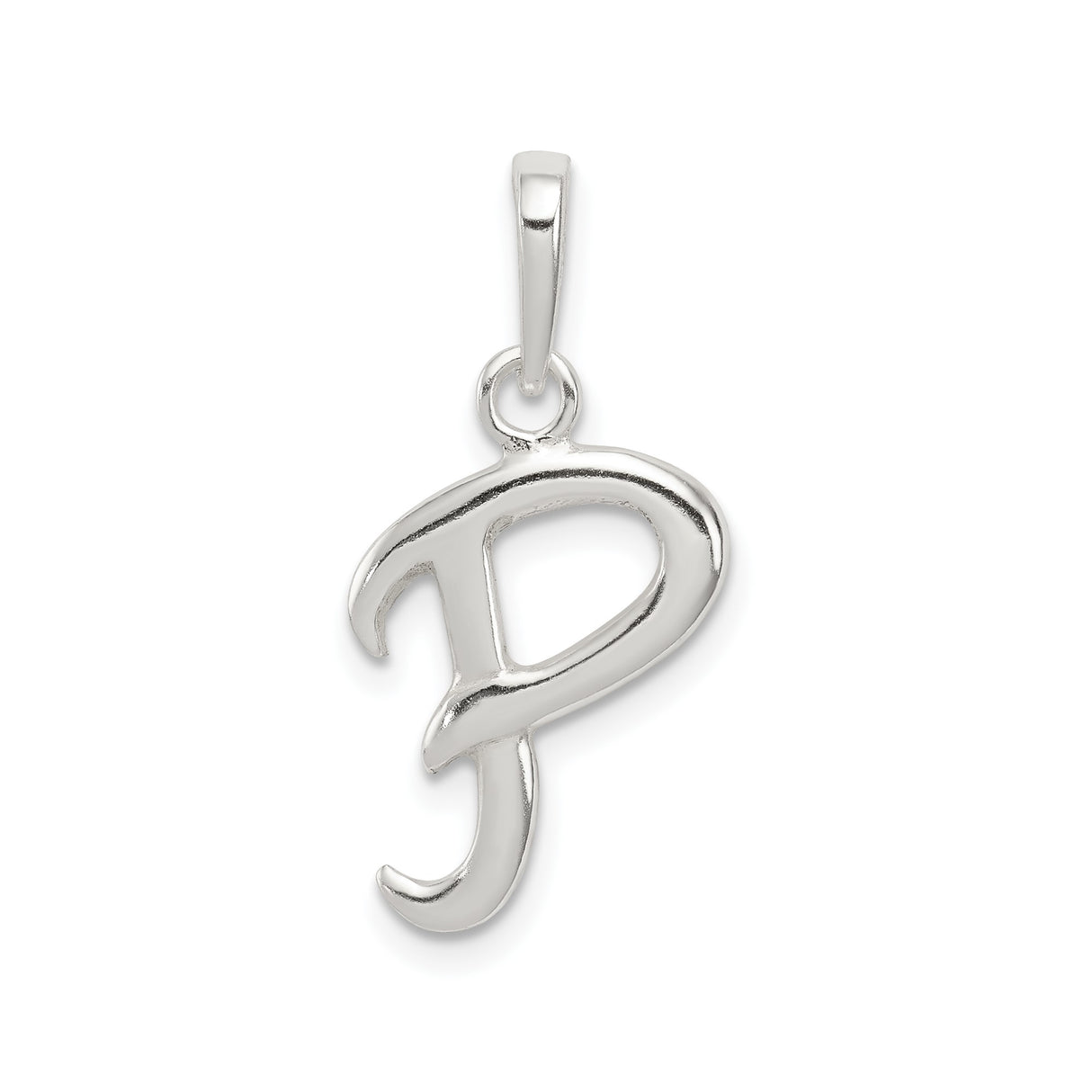Sterling Silver Initial P Pendant, Cursive Script Letter Charm, Polished Alphabet Jewelry