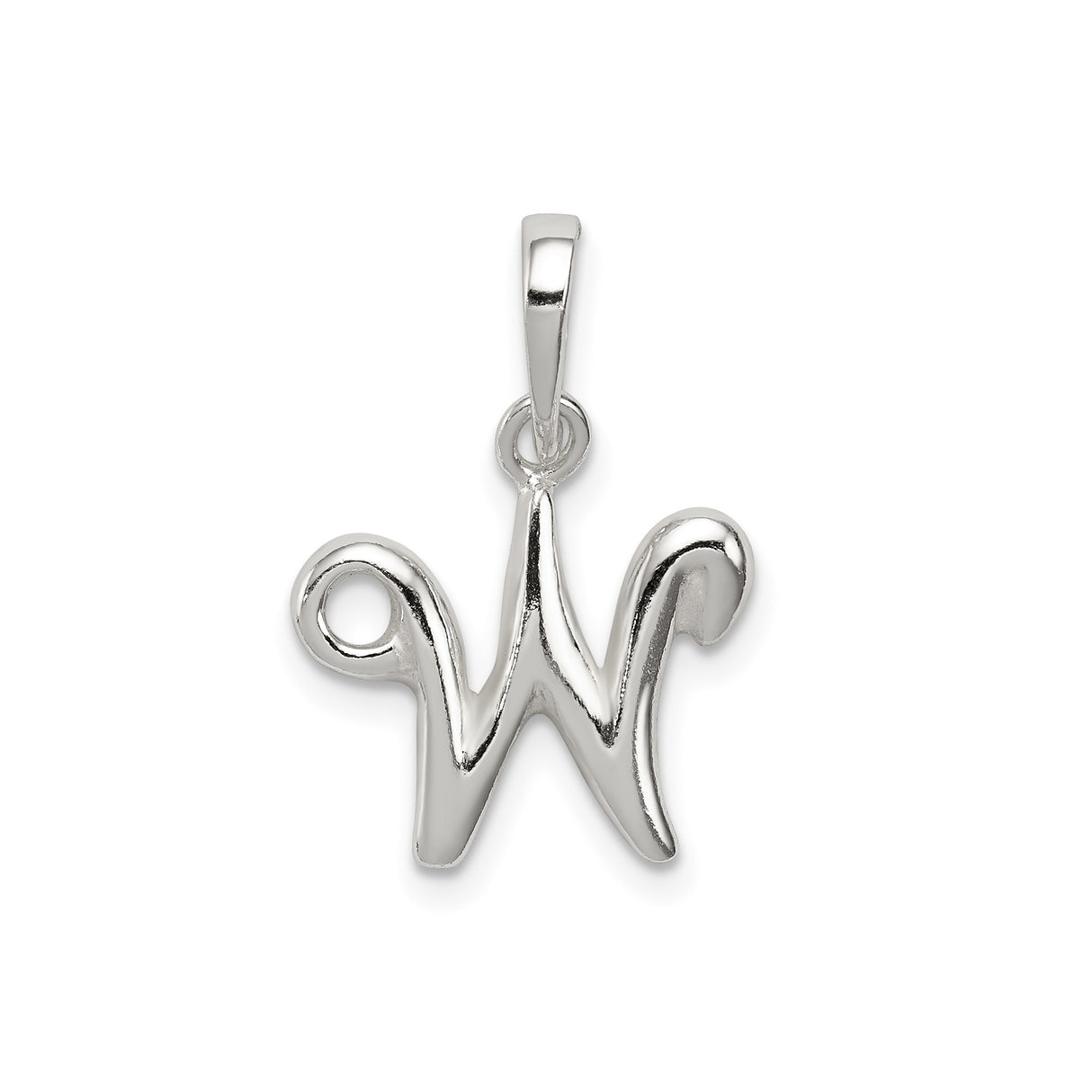 Sterling Silver Script Initial W Pendant, Polished Alphabet Charm for Women or Unisex