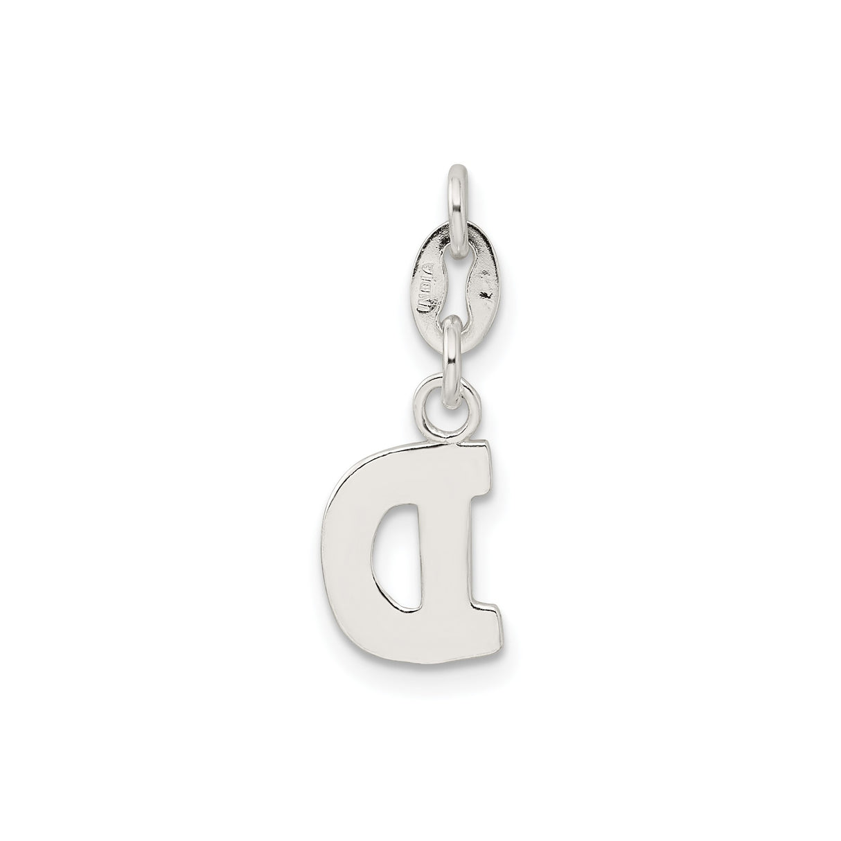 Sterling Silver Charm Pendant, Letter D Block Font Initial Design