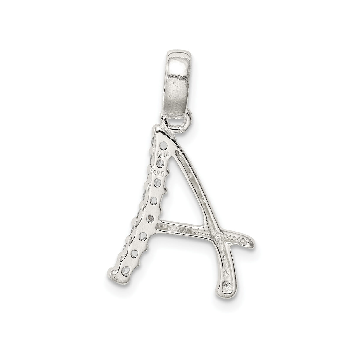 Sterling Silver A Initial Pendant Charm with Cubic Zirconia, Polished Monogram Letter Design