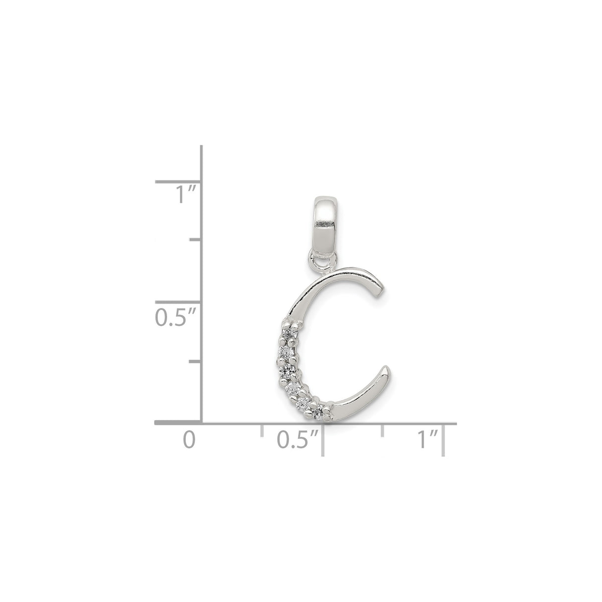 Sterling Silver Initial C Pendant with Cubic Zirconia, Script Letter Charm for Women