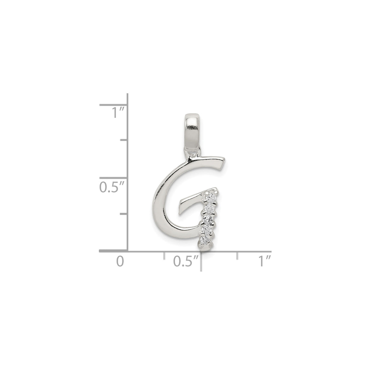 Sterling Silver Initial G Pendant with Cubic Zirconia, Polished Letter Charm for Women