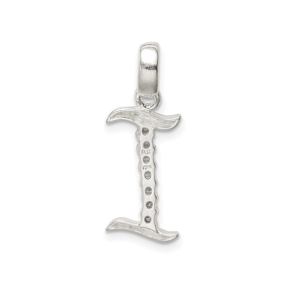 Sterling Silver Letter I Pendant with Cubic Zirconia, Initial Charm Jewelry