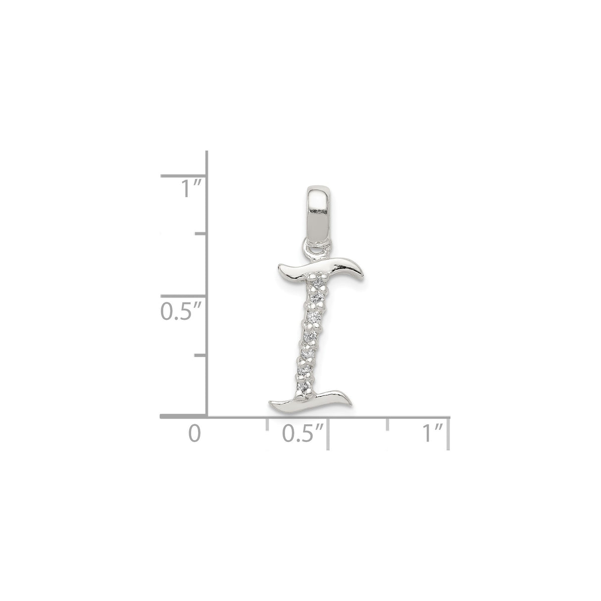 Sterling Silver Letter I Pendant with Cubic Zirconia, Initial Charm Jewelry
