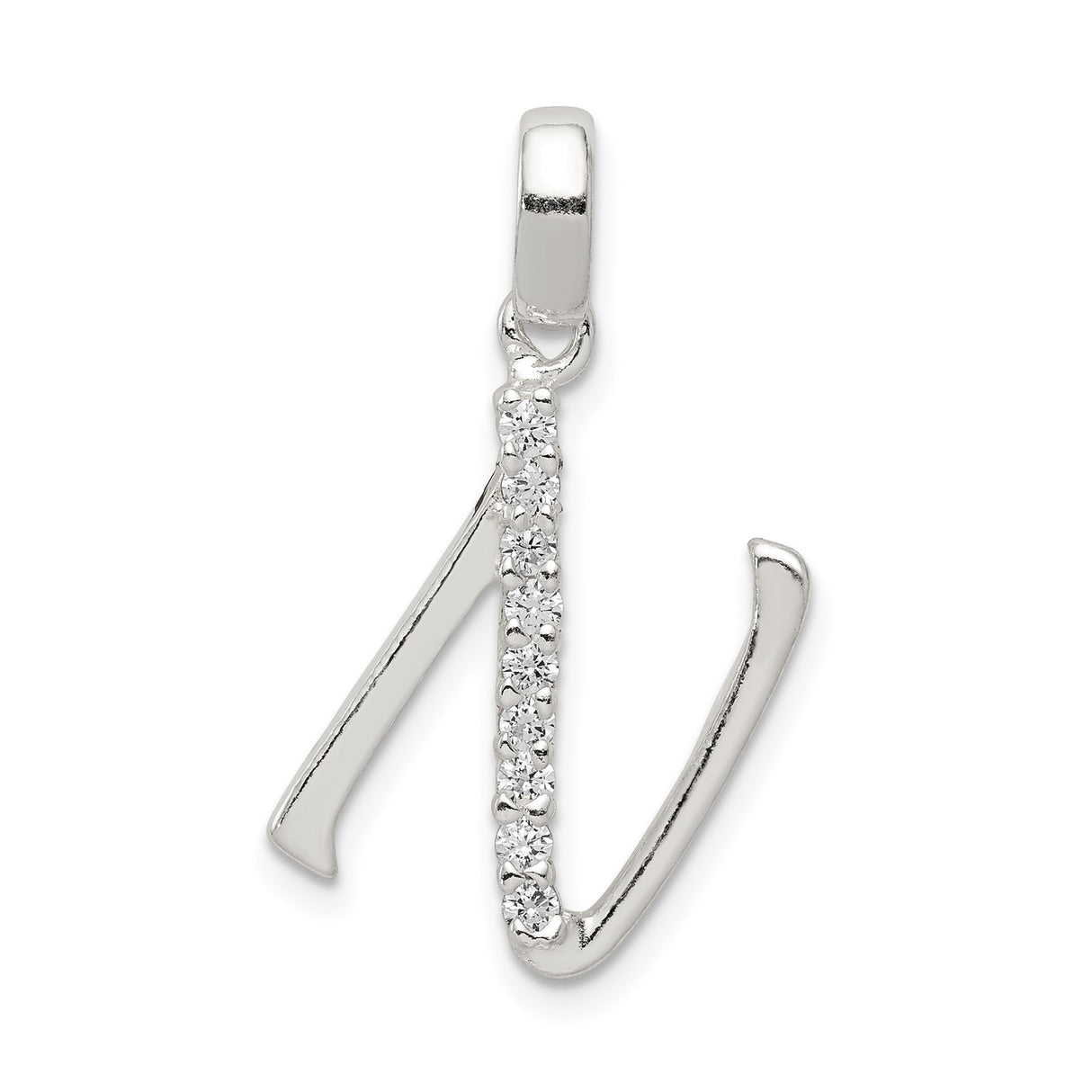 Sterling Silver Initial N Pendant with Cubic Zirconia, Dainty Alphabet Charm Jewelry
