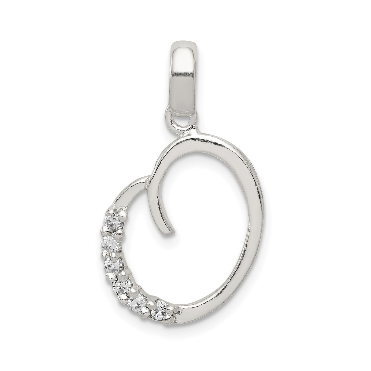 Sterling Silver Heart Pendant with Cubic Zirconia Accents, Open Design Romantic Jewelry for Women