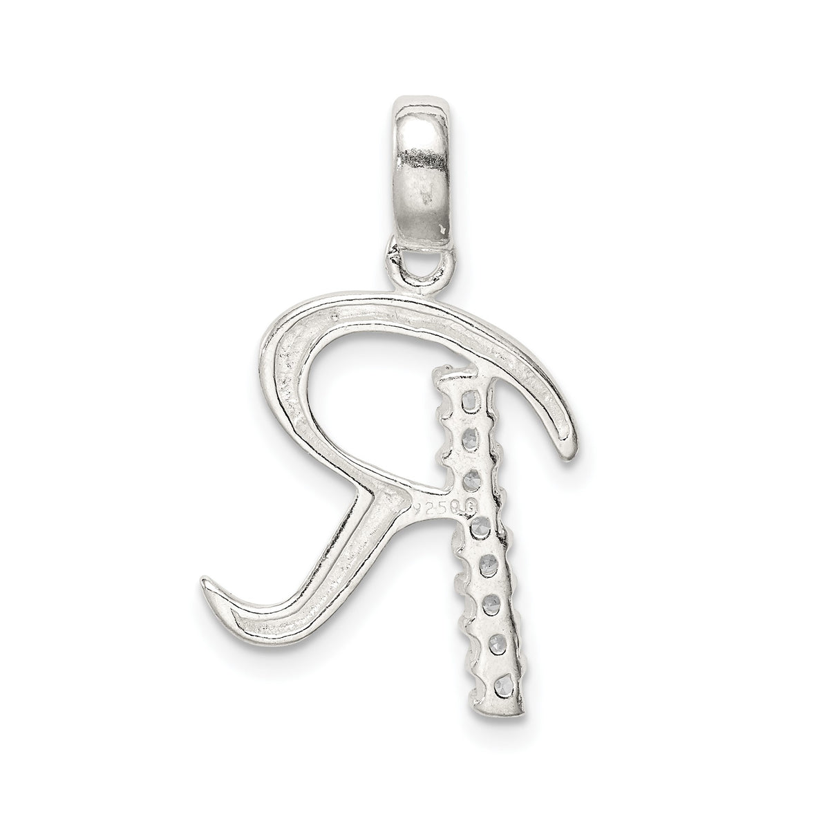 Sterling Silver R Pendant with Cubic Zirconia, Alphabet Initial Charm Jewelry