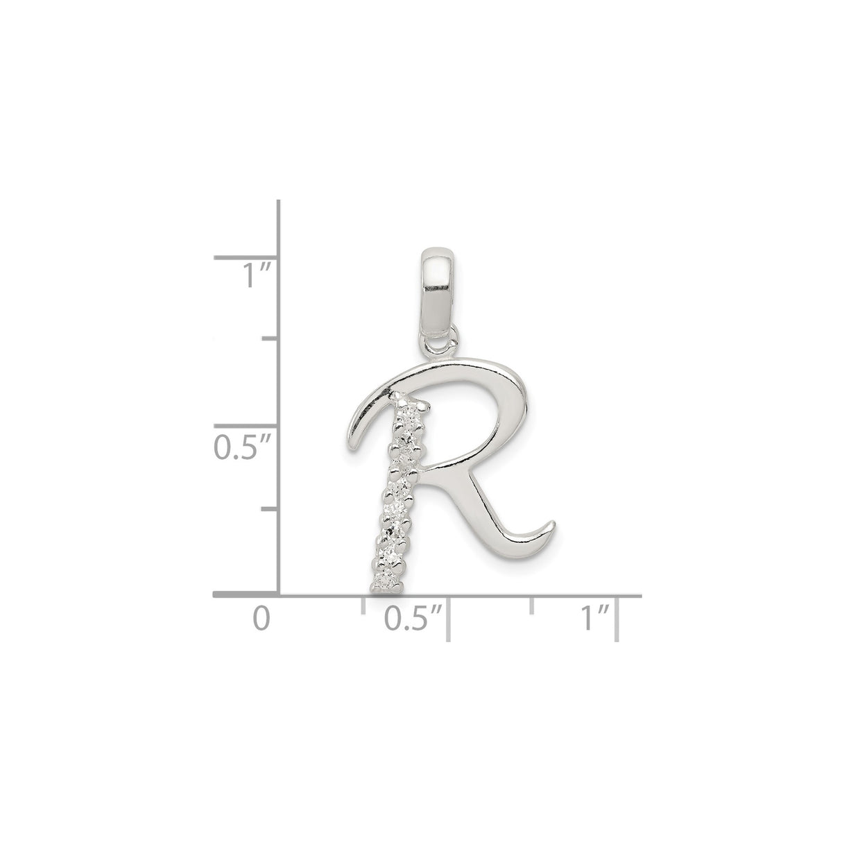 Sterling Silver R Pendant with Cubic Zirconia, Alphabet Initial Charm Jewelry
