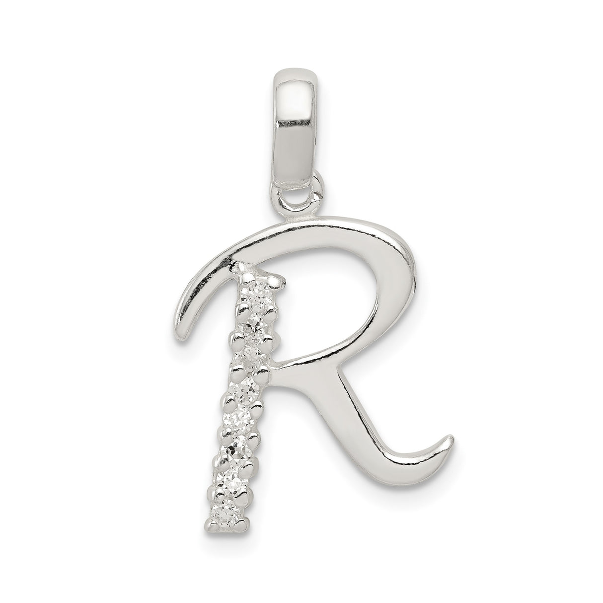 Sterling Silver R Pendant with Cubic Zirconia, Alphabet Initial Charm Jewelry