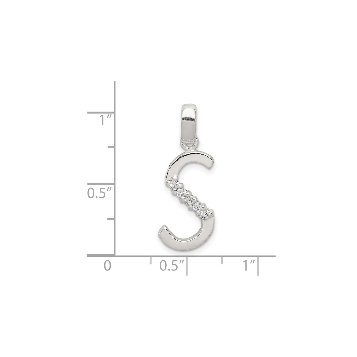 CZ Initial S Charm Pendant in Real 925 Sterling Silver