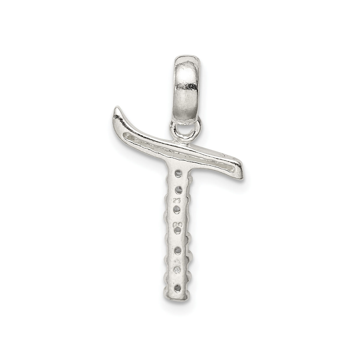 Sterling Silver Cross Pendant with Cubic Zirconia, Curved Top and Vertical Bar, Christian Jewelry for Women