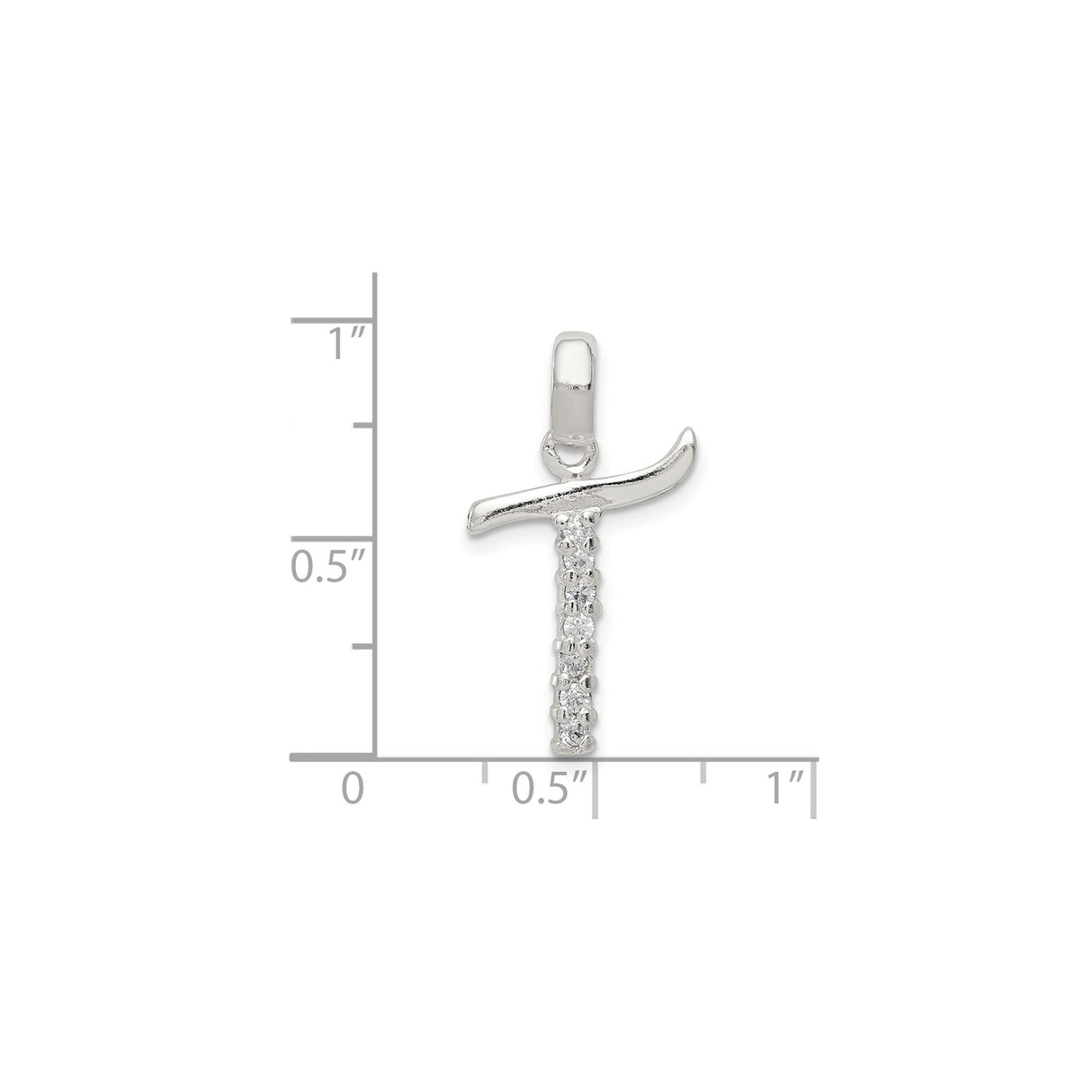 Sterling Silver Cross Pendant with Cubic Zirconia, Curved Top and Vertical Bar, Christian Jewelry for Women