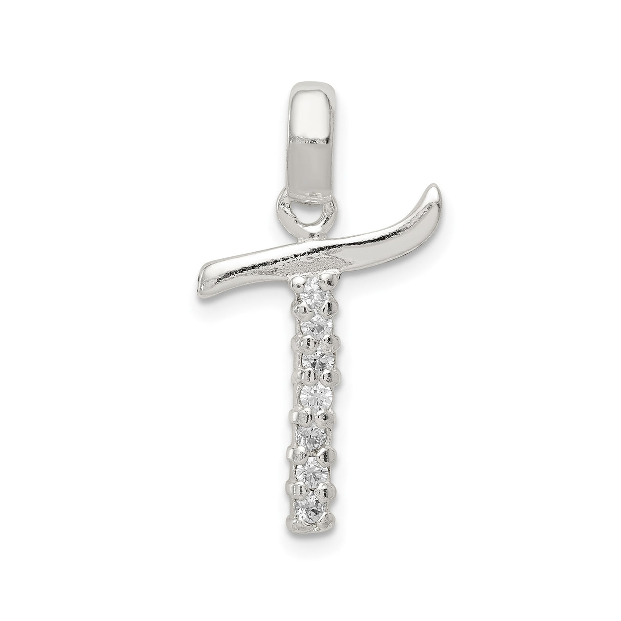 Sterling Silver Cross Pendant with Cubic Zirconia, Curved Top and Vertical Bar, Christian Jewelry for Women