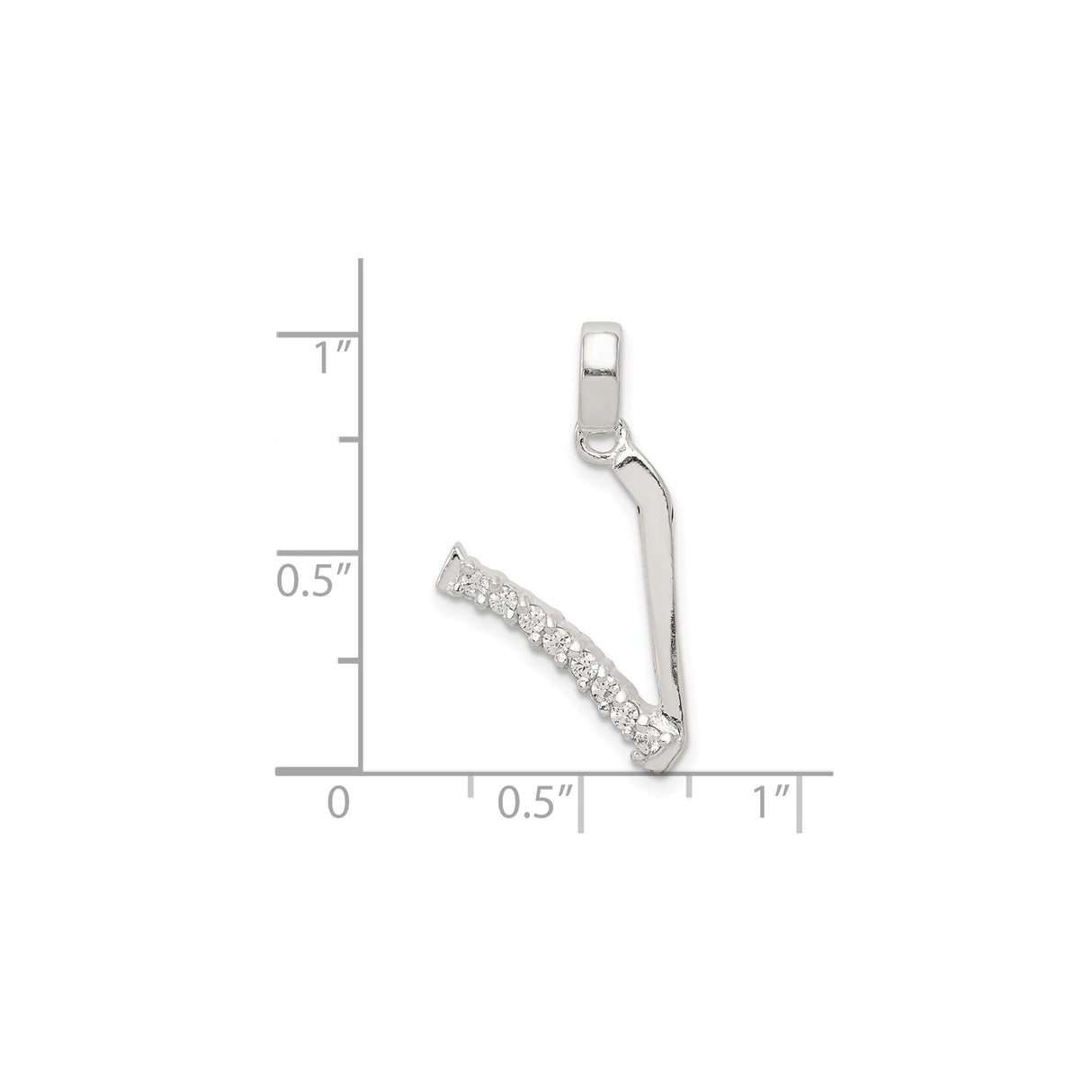 Sterling Silver Hockey Stick and Puck Pendant with Cubic Zirconia, Sports Charm