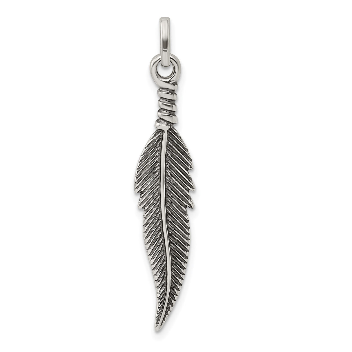 Sterling Silver Feather Pendant, Oxidized Boho Charm with Nature-Inspired Detailing