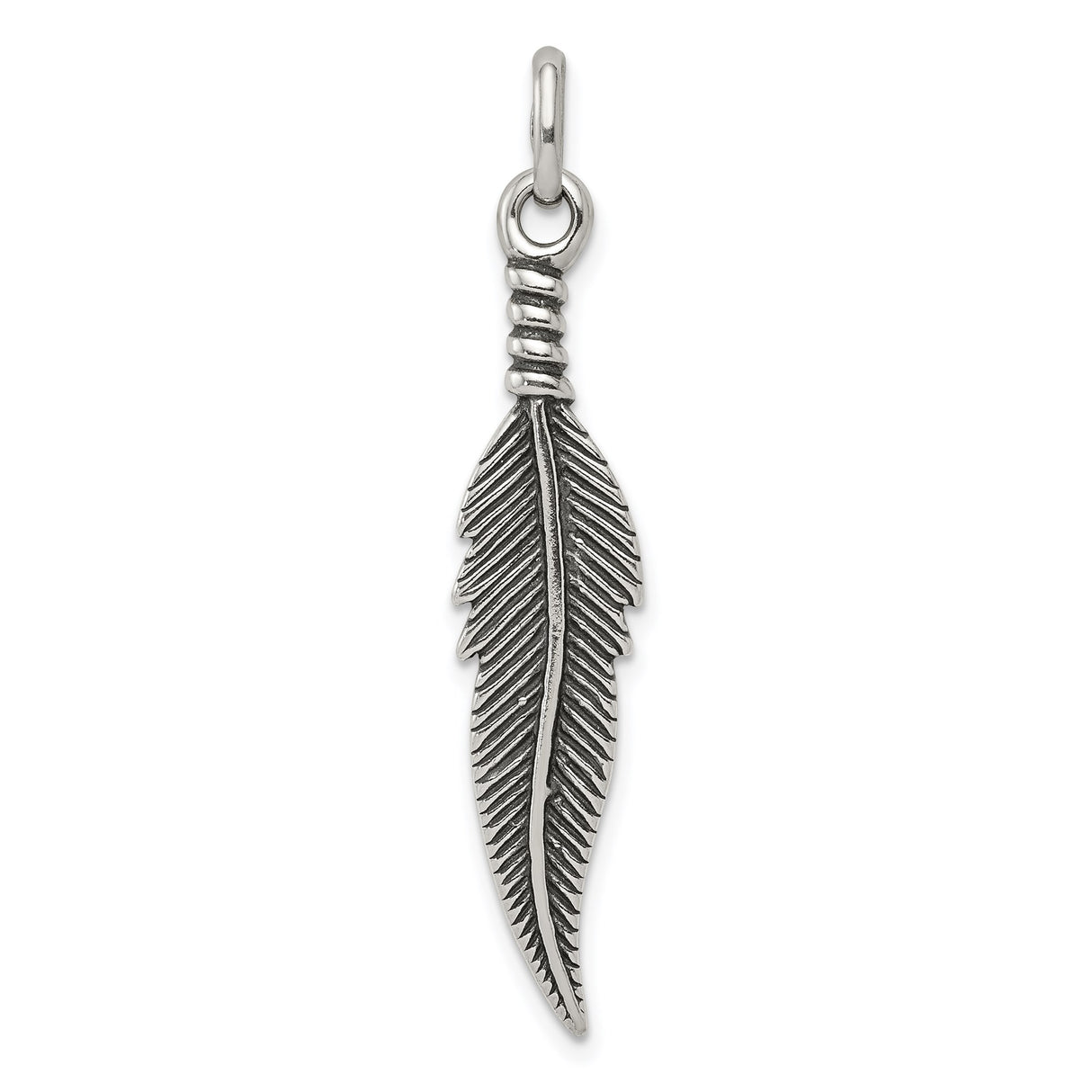 Sterling Silver Feather Pendant, Oxidized Boho Charm with Nature-Inspired Detailing
