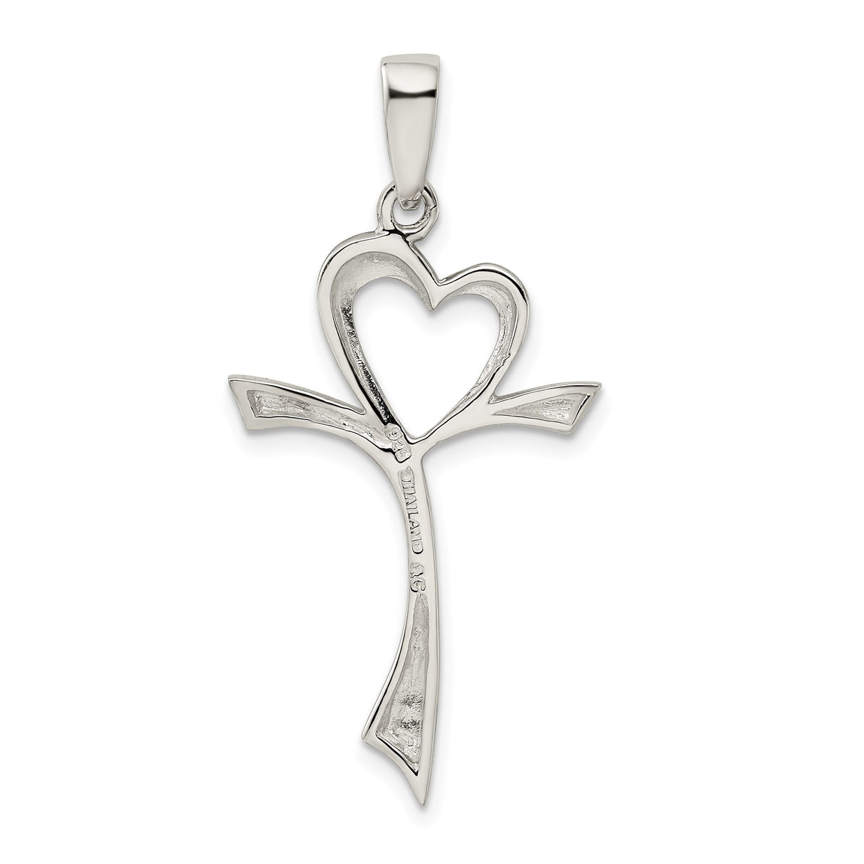 Sterling Silver Cross Pendant with Heart Design, Polished Modern Faith Jewelry for Men and Women