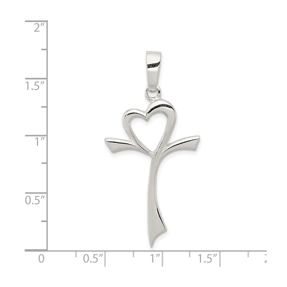 Sterling Silver Cross Pendant with Heart Design, Polished Modern Faith Jewelry for Men and Women
