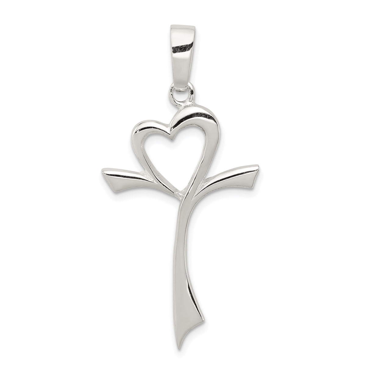 Sterling Silver Cross Pendant with Heart Design, Polished Modern Faith Jewelry for Men and Women
