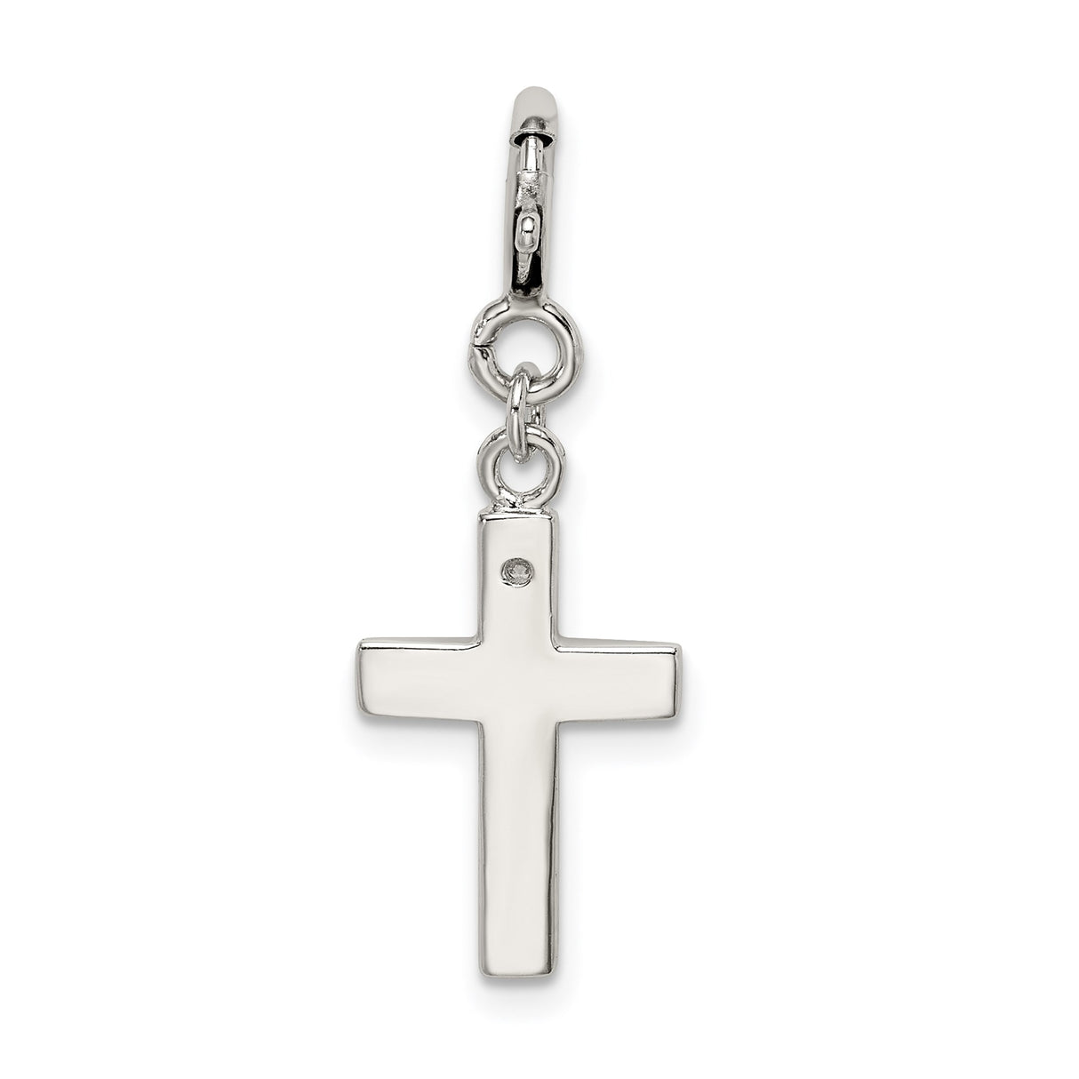 Sterling Silver Cross Pendant with Cubic Zirconia Accent, Minimalist Christian Symbol Design