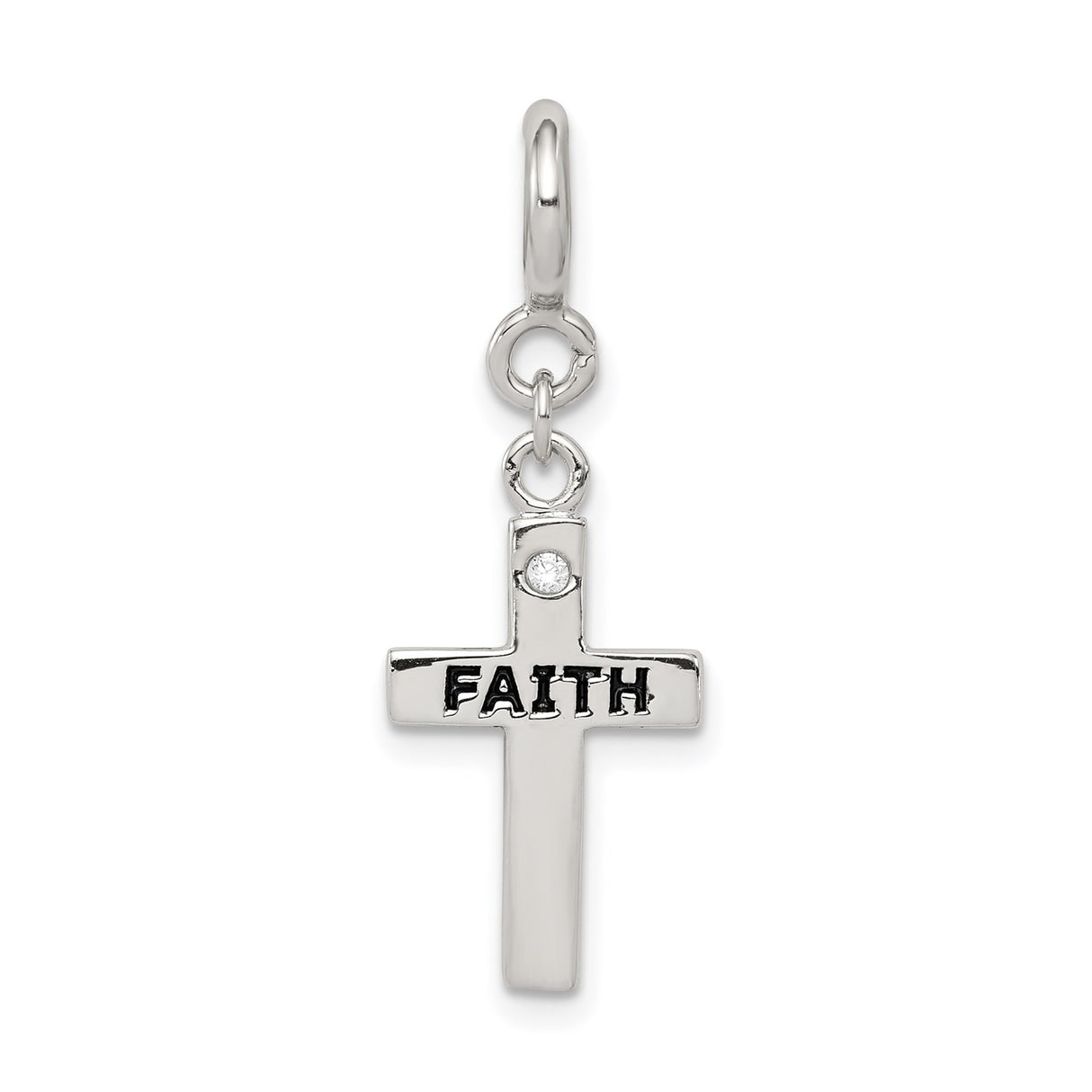 Sterling Silver Cross Pendant with Cubic Zirconia Accent, Minimalist Christian Symbol Design