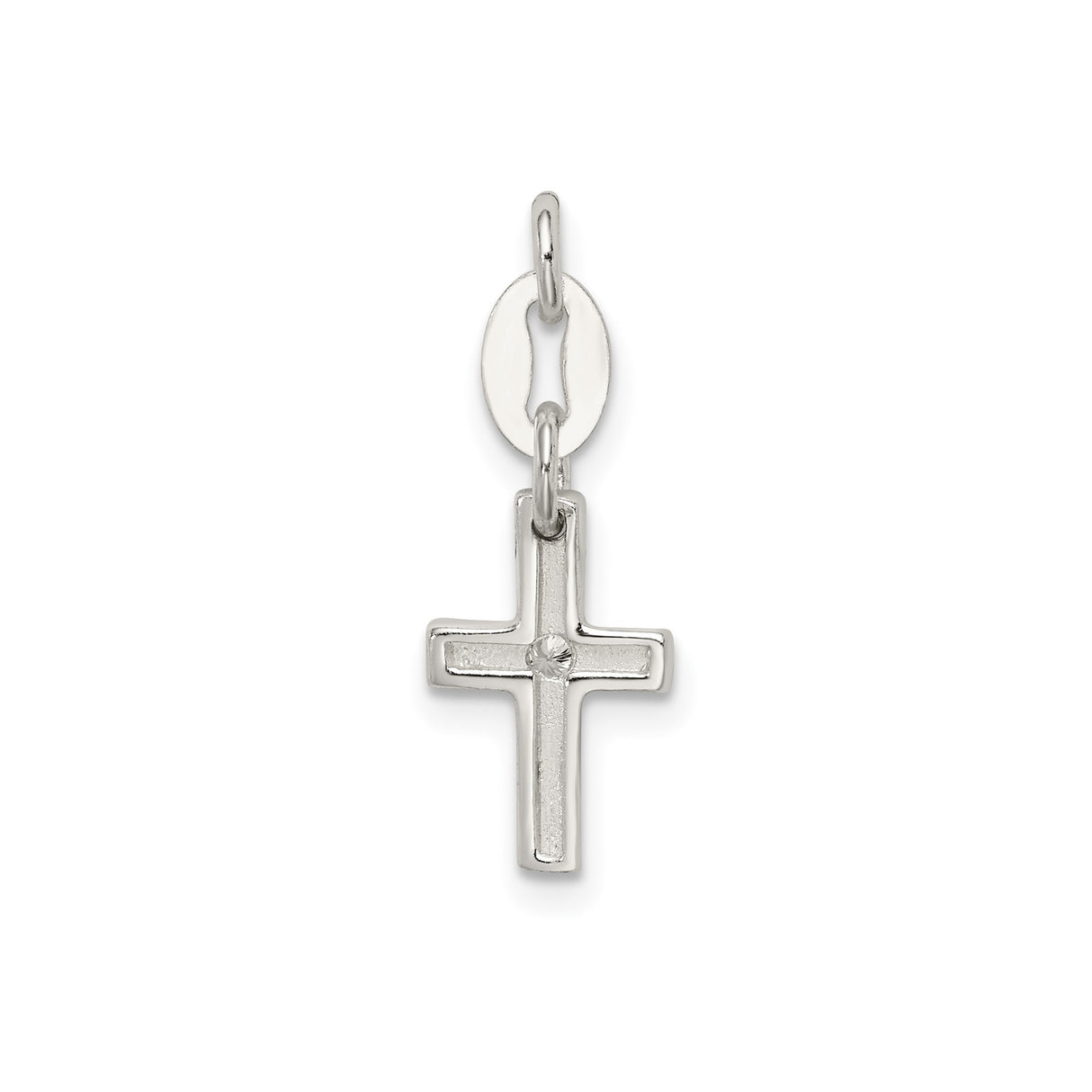 Sterling Silver Vertical Cross Pendant with Cubic Zirconia Center, Minimalist Religious Charm