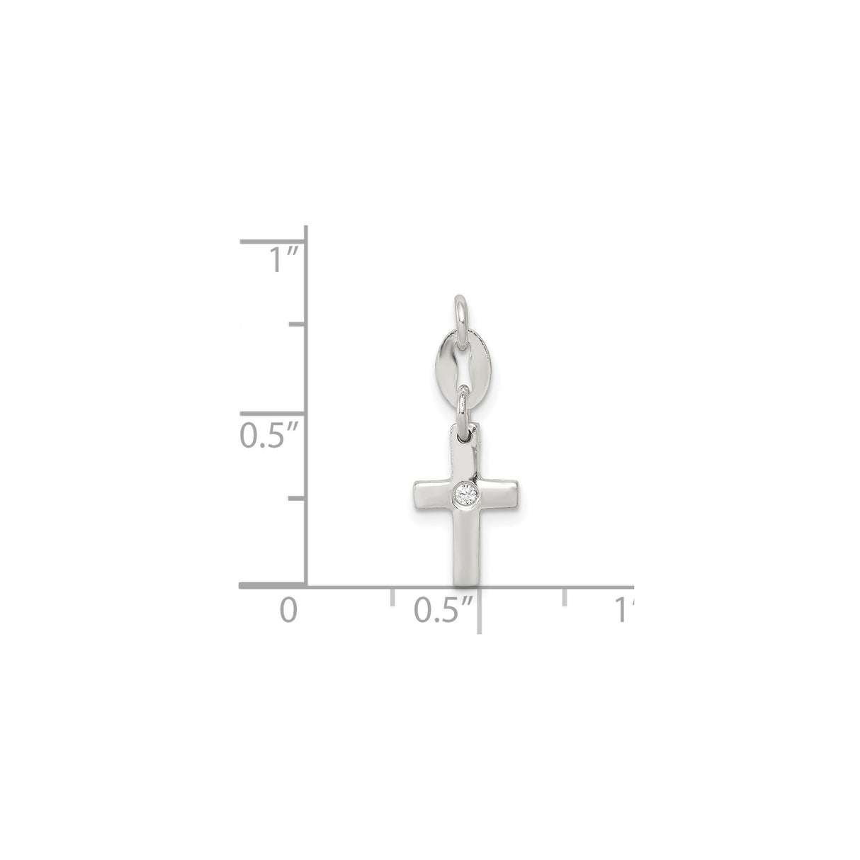 Sterling Silver Vertical Cross Pendant with Cubic Zirconia Center, Minimalist Religious Charm