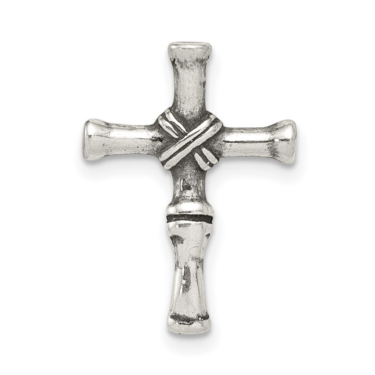Sterling Silver Cross Pendant with Matte Textured Finish and Wood Grain Accent