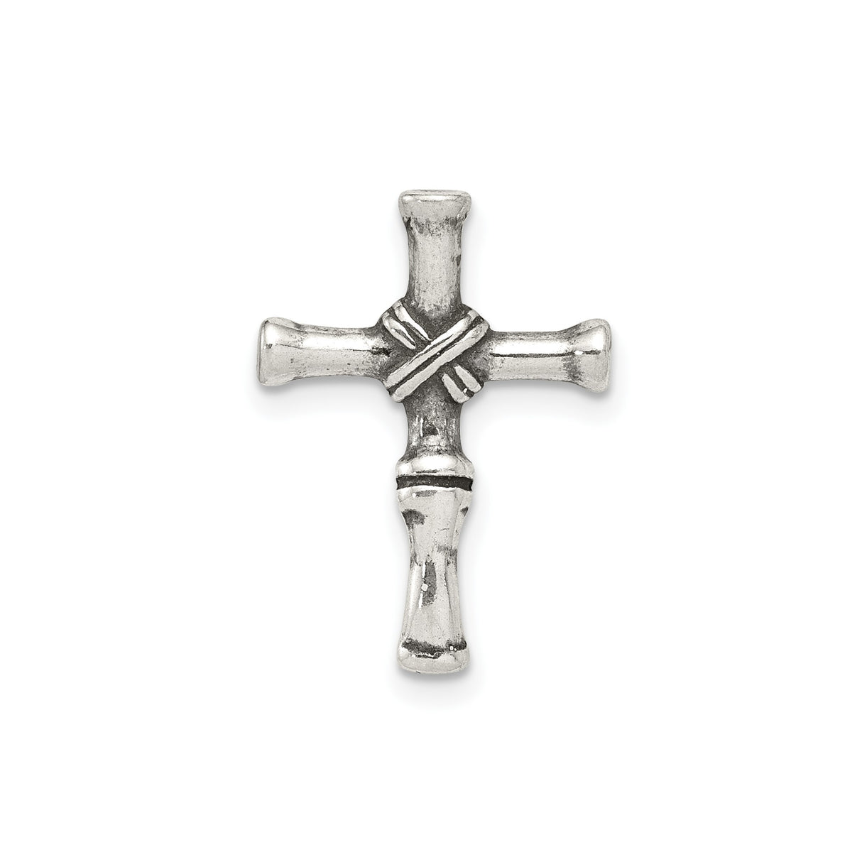 Sterling Silver Cross Pendant with Rustic Rope Slide and Oxidized Matte Finish
