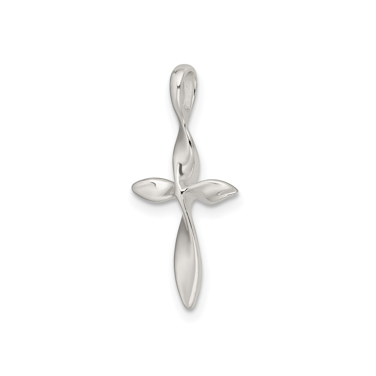 Sterling Silver Cross Pendant with Teardrop Shape and Organic Modern Design