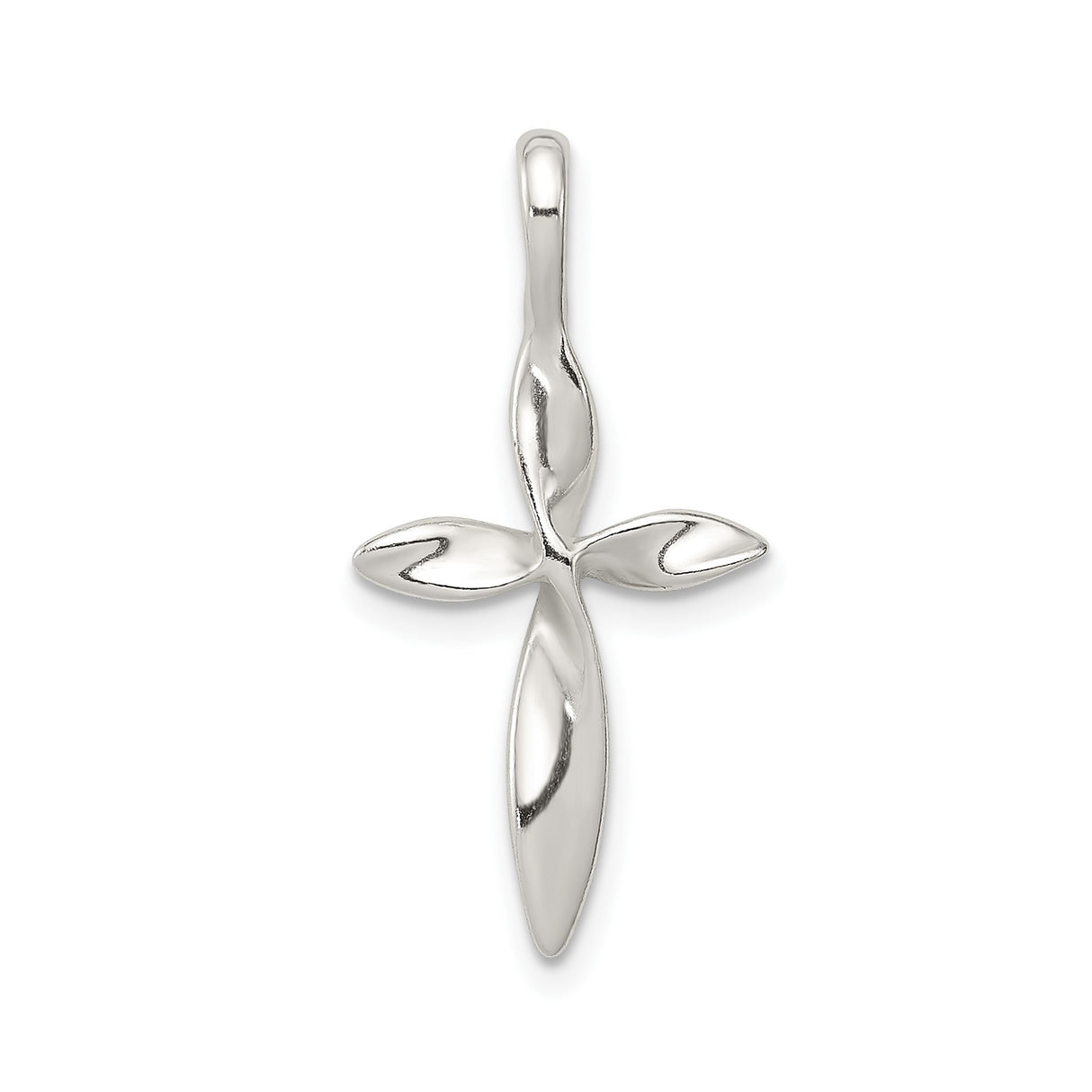 Sterling Silver Cross Pendant with Teardrop Shape and Organic Modern Design