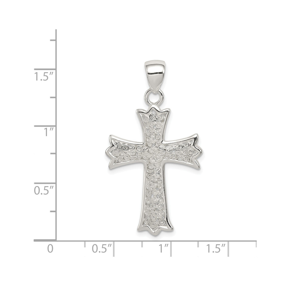 Sterling Silver Stylized Beveled Cross Pendant with Swirl Pattern and Mirror Finish