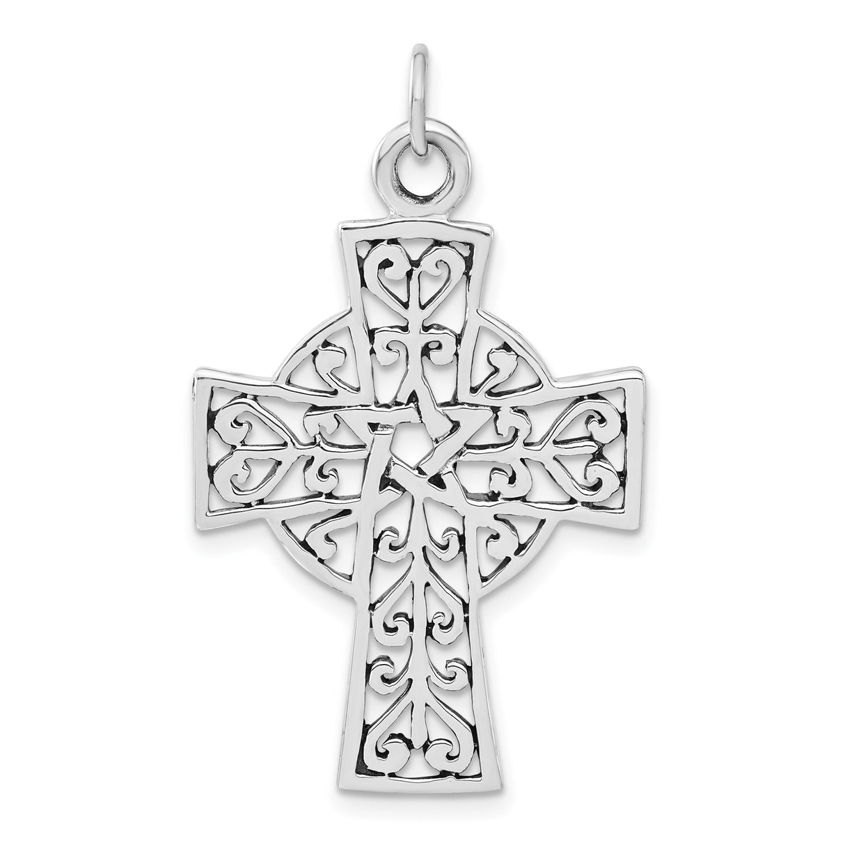 Sterling Silver Cross Pendant with Celtic Eternity Knot and Openwork Halo Design