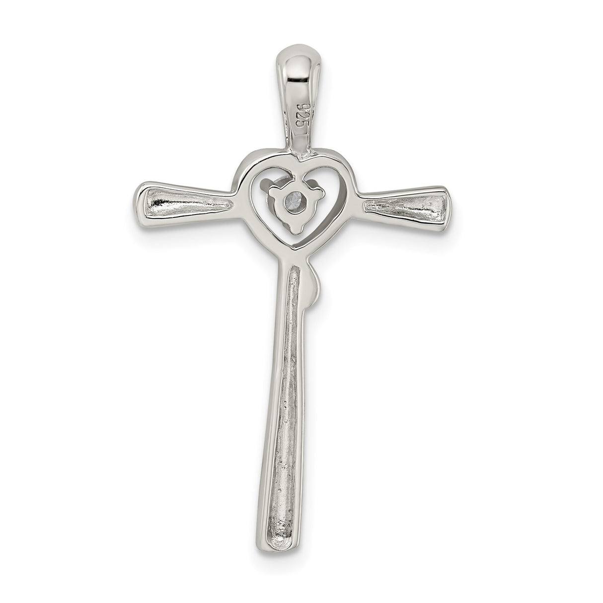 Sterling Silver Cross Pendant with Cubic Zirconia and Heart Detail , Faith Symbol Jewelry for Men and Women